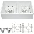 thumbnail image 3 of 32" L x 20" W Ceramic Double Basin Farmhouse Kitchen Sink with Basket Strainer, 3 of 7
