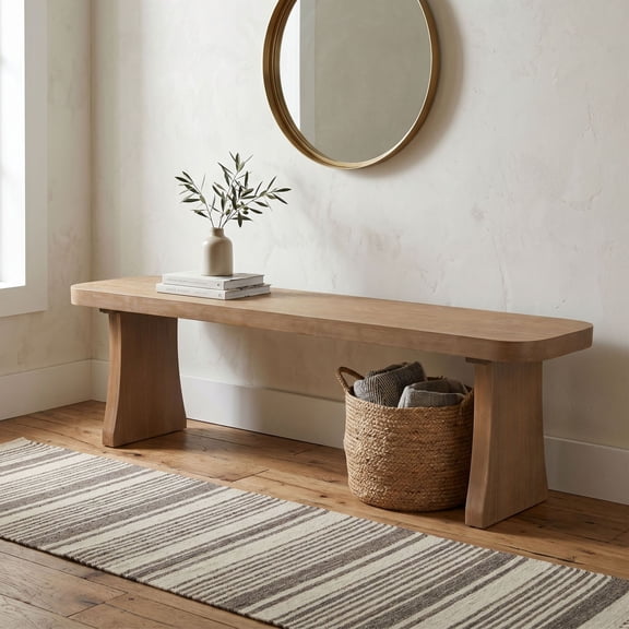 Christopher Knight Home 62.9" Indoor Dining Bench, 3-Person Wood Seating with Flared Legs