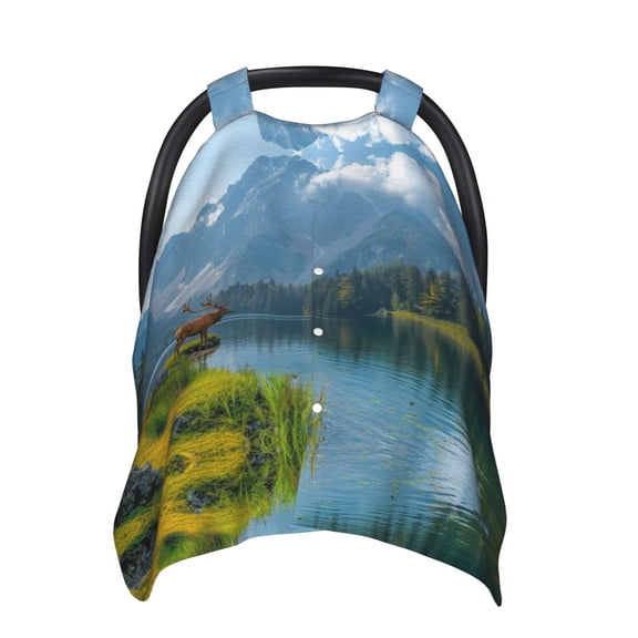Car Seat Cover Baby - Majestic Deer Mountain Lake Breathable Infant Car Seat Cover for Baby Carseat, Lightweight Comfort Baby Essentials Must Haves Newborn Stuff for Girl Boy