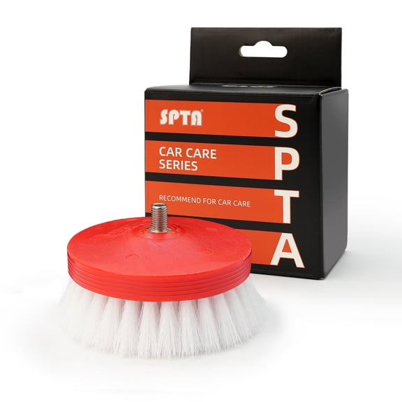 SPTA 3 inch Mini Brush for Dual Action Car Polisher , Orange and White  Detail Brush Made With PP Bristle For Home & Carpet & Office & More, Detailing Brush With Thread 5/16-24 For Car Carpet