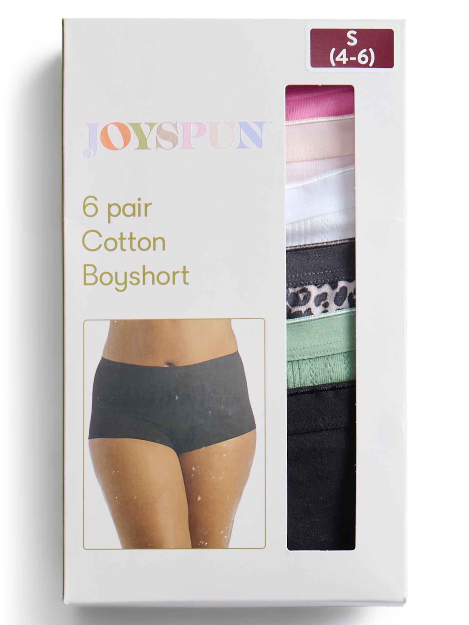 Joyspun Women's Cotton-Blend Boyshort Panties, 6-Pack, Sizes S-XXXL