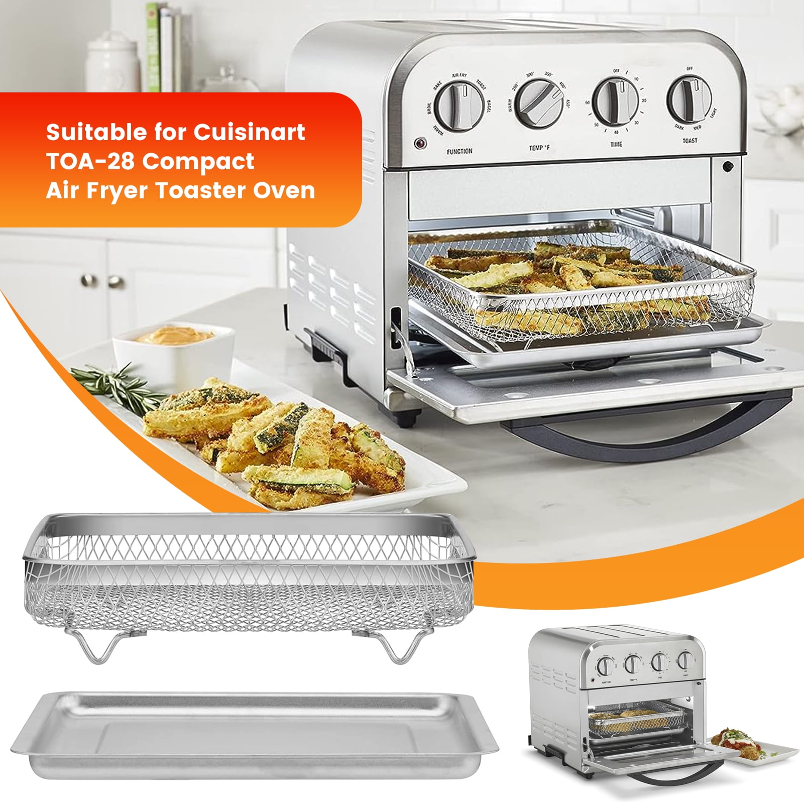Air Fryer Tray Replacement for Cuisinart TOA-28 AFR-25 Toaster Air Fryer Convection Oven, 11.29 * 9.68'' Air Fryer Basket Wire Rack Accessories Parts