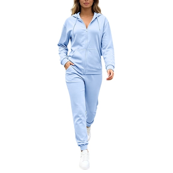 Costeam Women Zip Up Hoodie Sweat Suit Long Sleeve Full Zip Hooded Jacket Jogger Pants 2 Piece Outfit Fleece Lined Soft Relaxed Fit Solid Color Tracksuit with Pockets for Loungewear Daily Wear