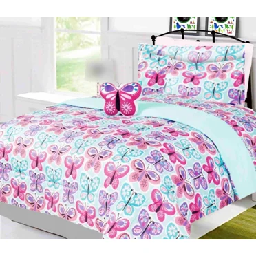 Butterfly Blue Hot Pink Twin Bedding Set 6-Piece Plush Toy, Comforter & Sheets