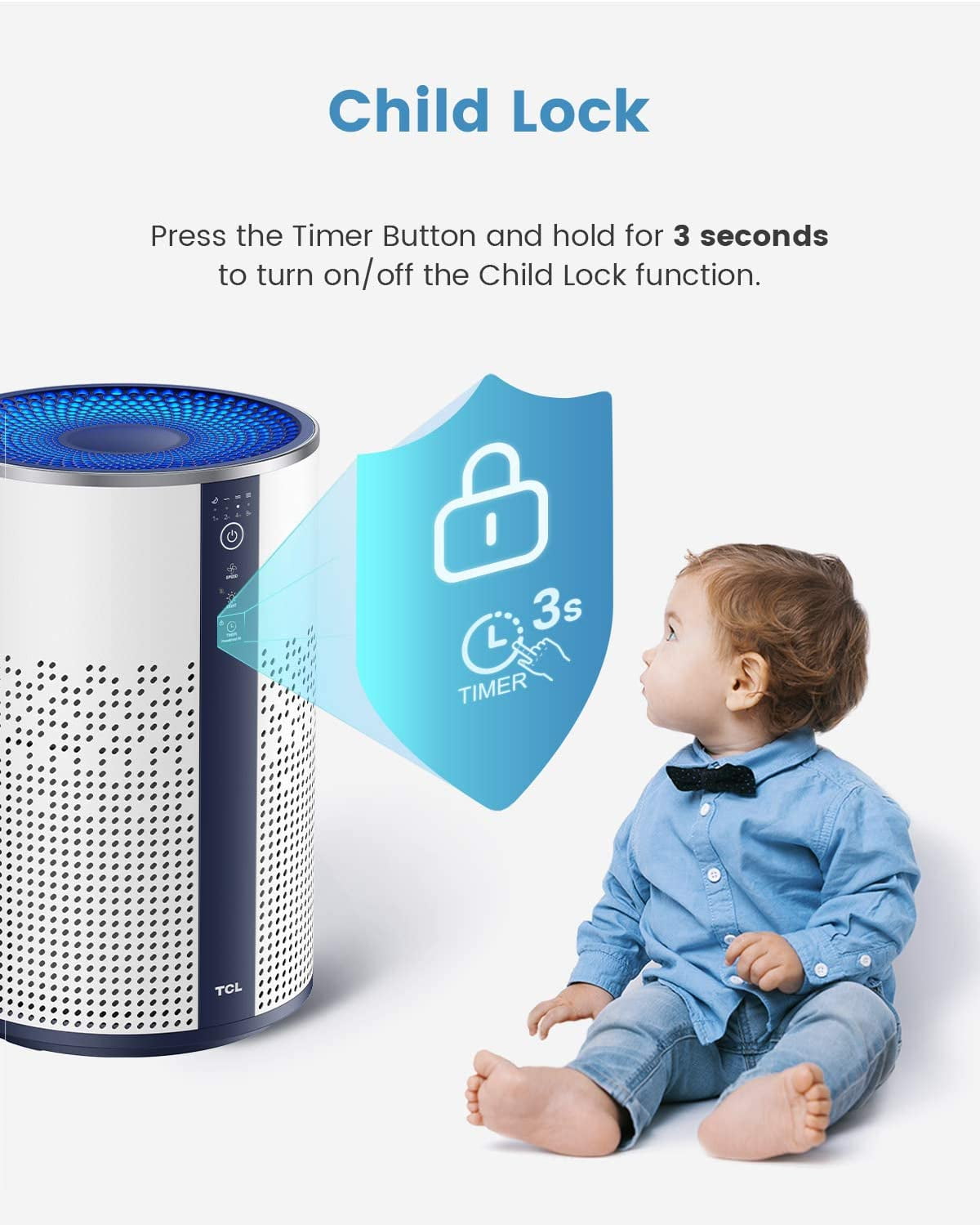 TCL Breeva A1 Air Purifier for Home, Bedroom, Smart Wi-Fi Alexa Control, True H13 HEPA Air Filter Remove 99.97% Smoke, Odor, Pet Dander, Dust, Pollen, Air Cleaner, with Night Light (A1W15W)