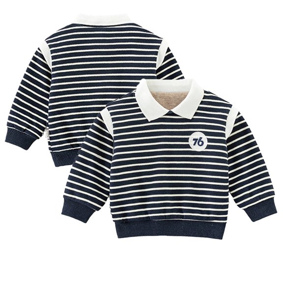KYAIGUO Kids Baby Boys Girls Fleece Spring Fall Lapel Stripe Pullover Long Sleeve Tops New Thickened Warm Comfortable Fashion Stripes,Sizes 1-7Years
