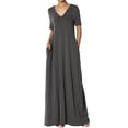 thumbnail image 1 of TheMogan Robe Maxi Surdimensionnée en Jersey Doux pour Femmes, Col en V, Manches Courtes, avec Poche, 1 of 6