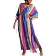 thumbnail image 1 of Xishao Mujer Kaftan Vestido Fuera del Hombro Caftan de Playa Cover Up Maxi Vestido Traje de Baño Estampado Rayas de colores Rayas de colores Xishao ropa, 1 of 2