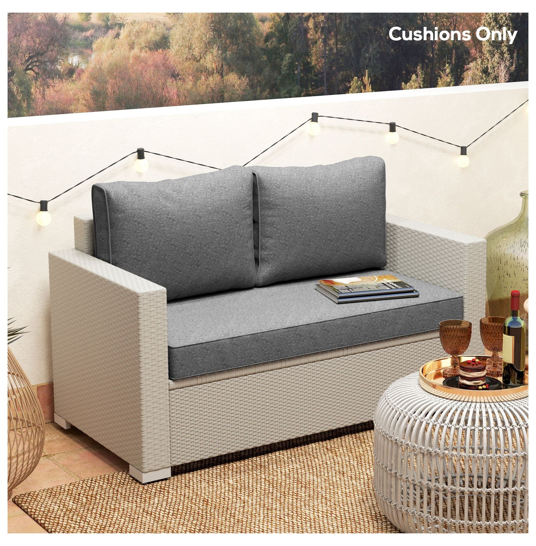 2 Seater Patio Furniture Cushions, Thick Outdoor Loveseat Cushions - Fade Resistant Replacement Cushions for Wicker Furniture, Gray