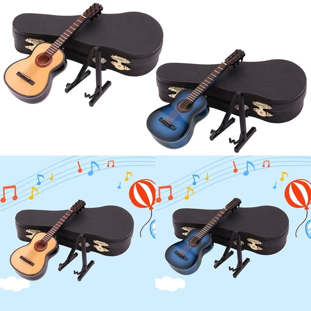 2 Uds., Guitarra en Miniatura 1/12 con Soporte Y Estuche, Colección de Adornos de Juguete para CUTICAT Instrumentos musicales