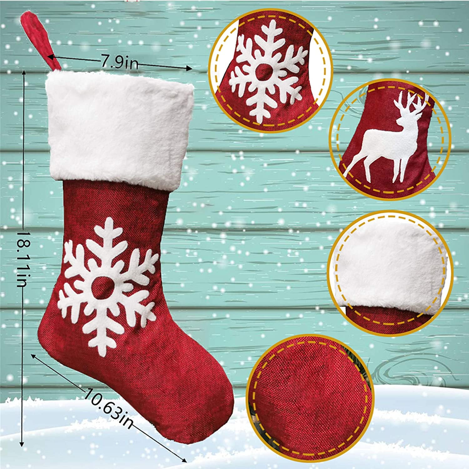 Christmas Stockings,18 inch Candy Stockings,for Xmas Tree and Fireplace Hanging Stockings Holiday Stockings with Plush Decorations,for Family Holiday Xmas Party Decorations