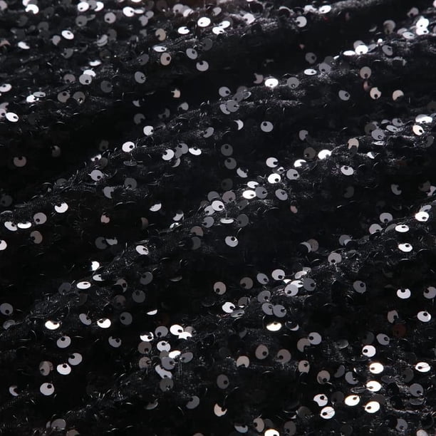 Tela elástica Shimeyao con lentejuelas y terciopelo de 4 pulgadas y 125 cm, color negro