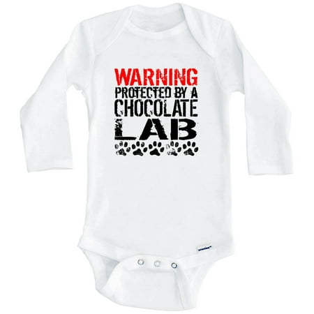 

Warning Protected By A Chocolate Lab Funny One Piece Baby Bodysuit Funny Dog Baby Bodysuit (Long Sleeve) 0-3 Months White