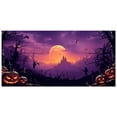 thumbnail image 1 of Halloween Theme Fabric Logo Poster Banner Polyester Wheel Fabric Lightweight Foldable Washable No Fading Pumpkin Bat Moon Design for Party Background Indoor Outdoor, 1 of 3
