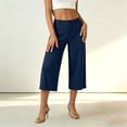 thumbnail image 5 of Ruimatai Womens High Waist Capri Pants Button Fly Patch Pockets Wide Straight Casual Daily Trousers, 5 of 7