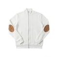 thumbnail image 6 of SGFCWSX Men's Bomber Jacket Knit Stand Collar Contrast Elbow Patch Full Zip Casual Coat with Pockets White Size XL, 6 of 8