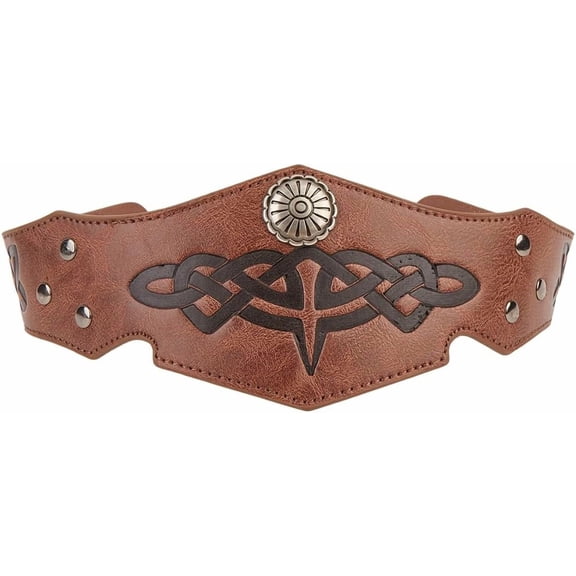 Brown PU Leather Headband Adjustable Medieval Headpiece Renaissance Pirate Vintage Embossed Decorations Circlet Headband