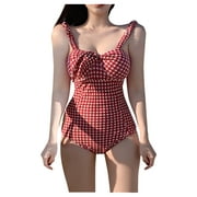 Koudehua One Piece Swimsuit for Women Sexy Bow Plaid Printed Bikini Bathing Suit