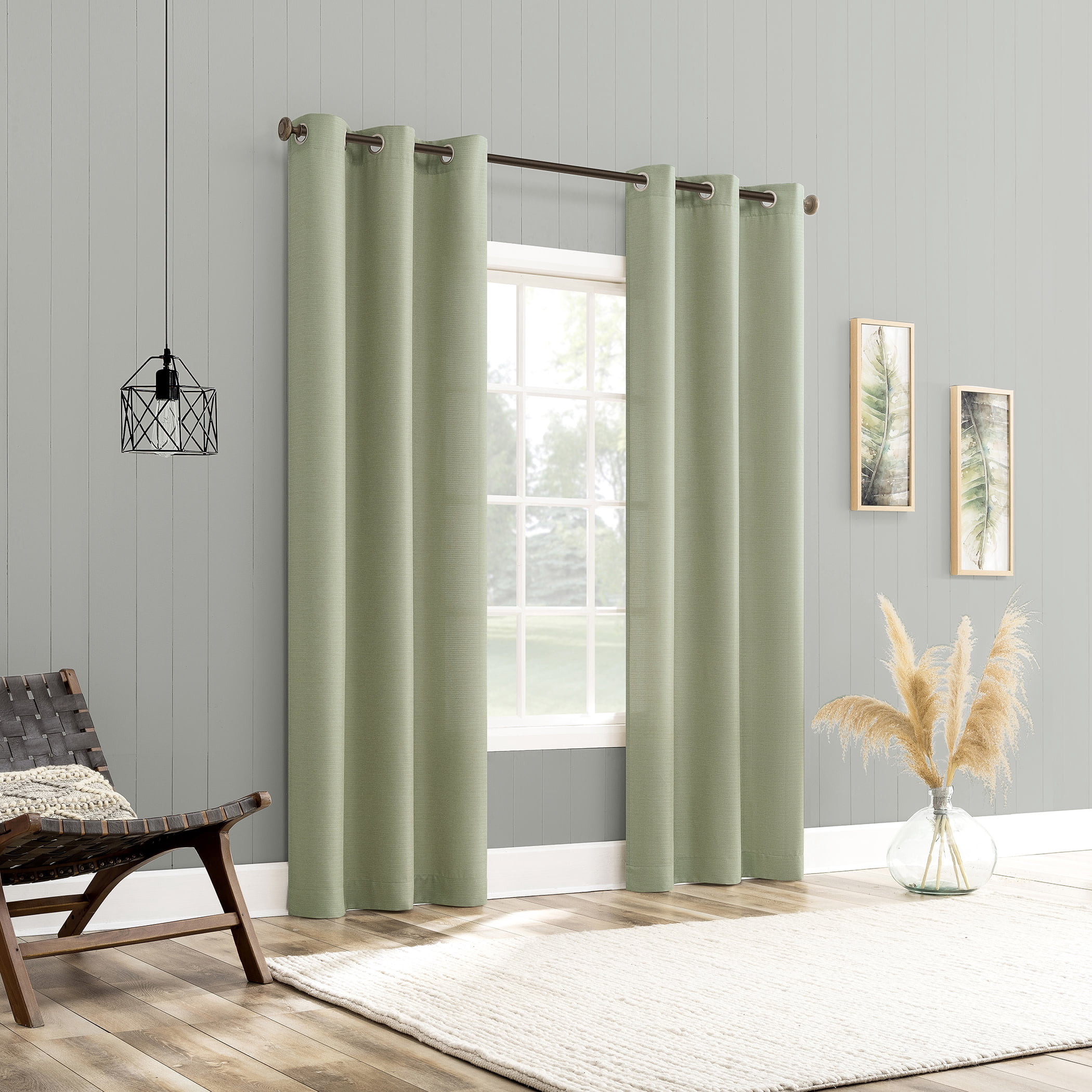 No. 918 Landon Textured Semi-Sheer Grommet Curtain Panel, 40"W X 63"L, Sage Green