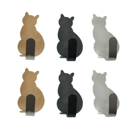 

6Pcs Cat Design Coat Wall Hooks Adhesive Bathroom Hangers Stainless Steel Hanging Hook Stick Wall Hooks Holders for Home Kitchen