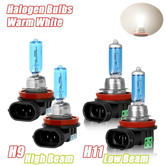 HMCYCI Halogen Headlight Bulbs For Nissan Altima 2007-2011 2012 2013 2014 2015 2016 2017 2018, H9 H11 High Low Beam Light Bulbs Replacement Halogen, 4200K Warm White, Plug and Play, Pack of 4