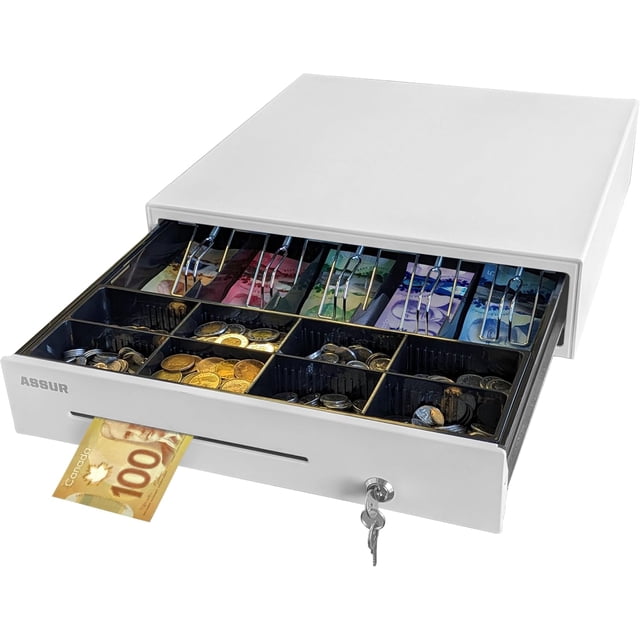 Cash Drawer \uD Cash Register POS Cash Drawer Box Stainless Steel with Adjustable Bill/ Coin Tray for Canadian Money Compatible for All POS System Printers