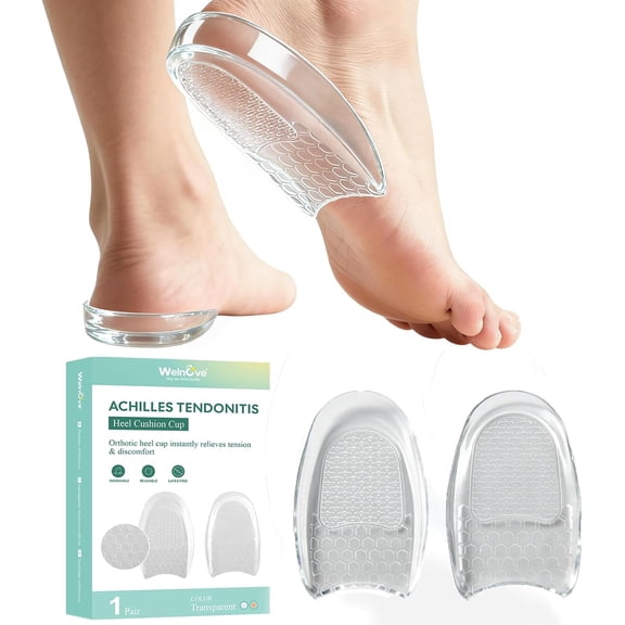 Welnove Gel Heel Cups for Achilles Tendonitis - Shock Absorption & Comfort, S