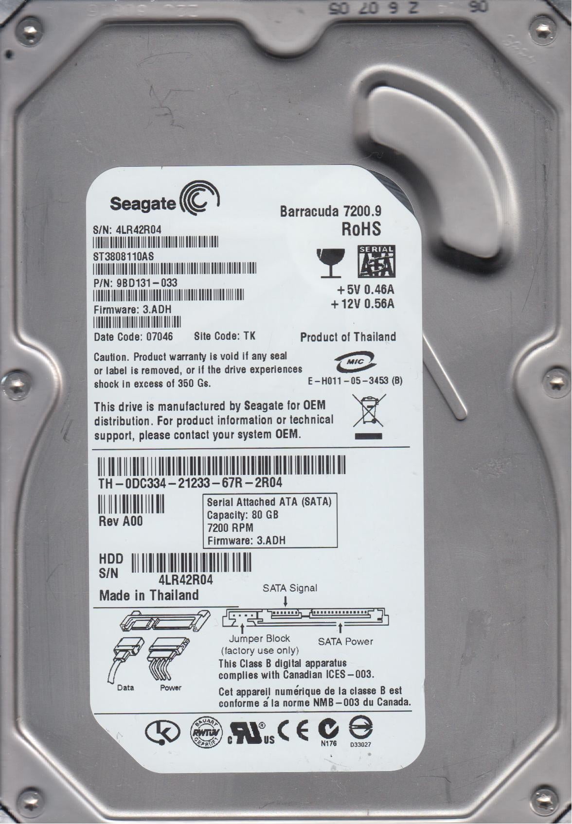 Seagate 9BD131-303 80GB SATA Internal Hard Drive 7200RPM 