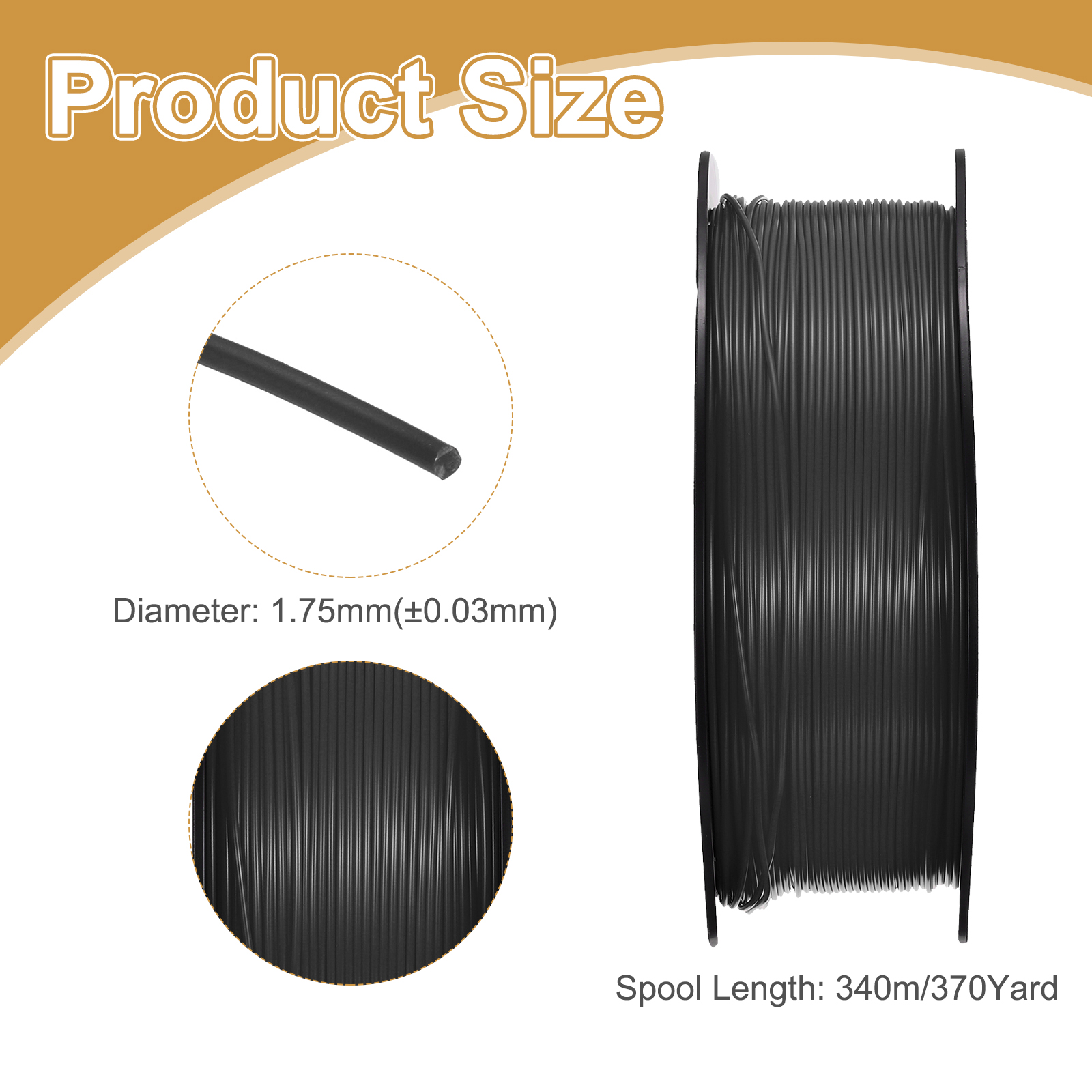 Uxcell PETG 3D Printer Filament High Precision Moistureproof Superior Toughness Glossy Filament Metal Silver for Printers Black