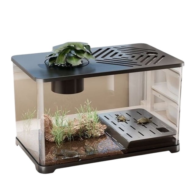 Turtle breeding tank ecological landscaping with cover small dry wet separation