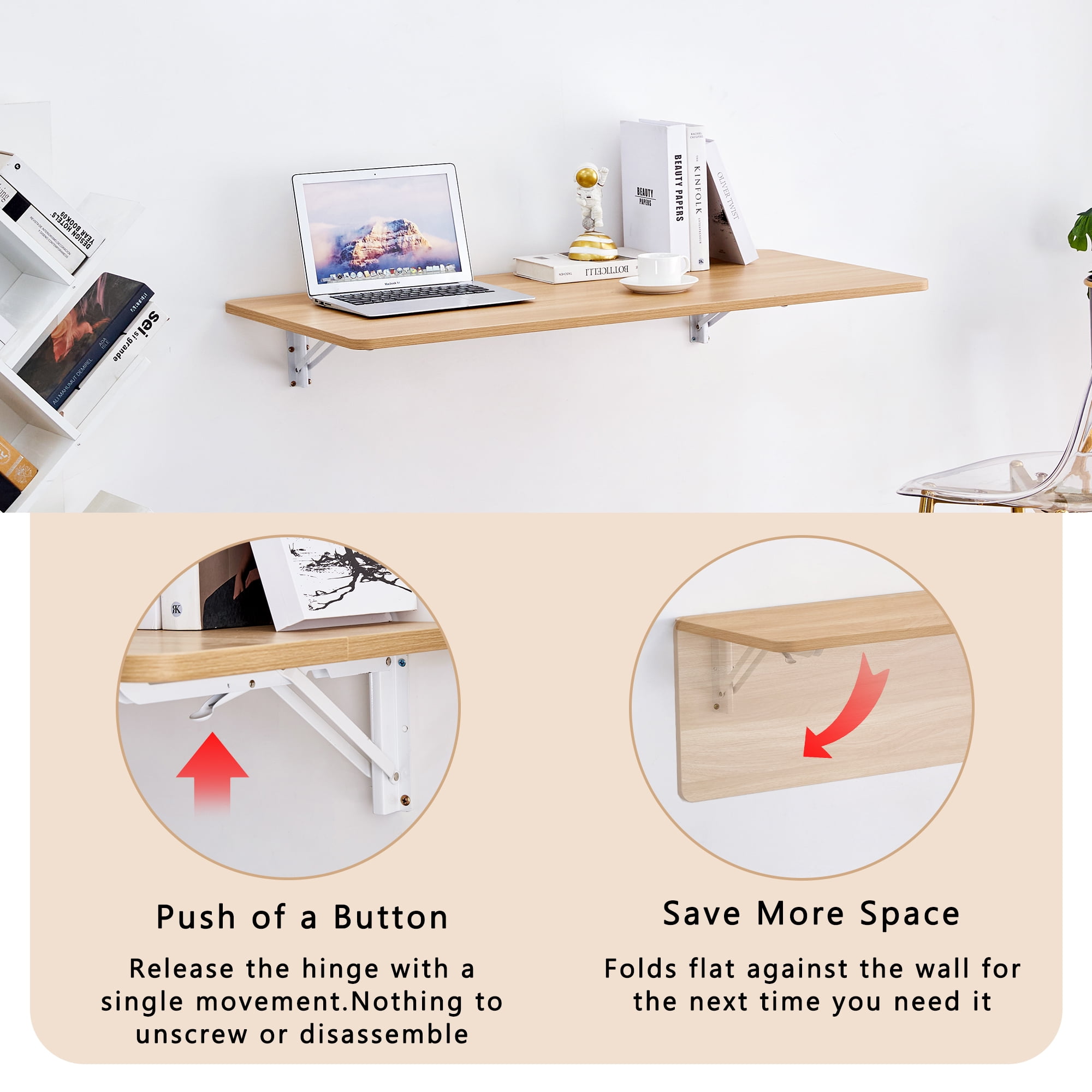 Laundry Room Folding Table Wall Mounted, Fold Down Desk with Heavy Duty 14-Gauge Steel Brackets for Small Space Garage Home Office Laundry, 45x22 Inch, Burly Wood