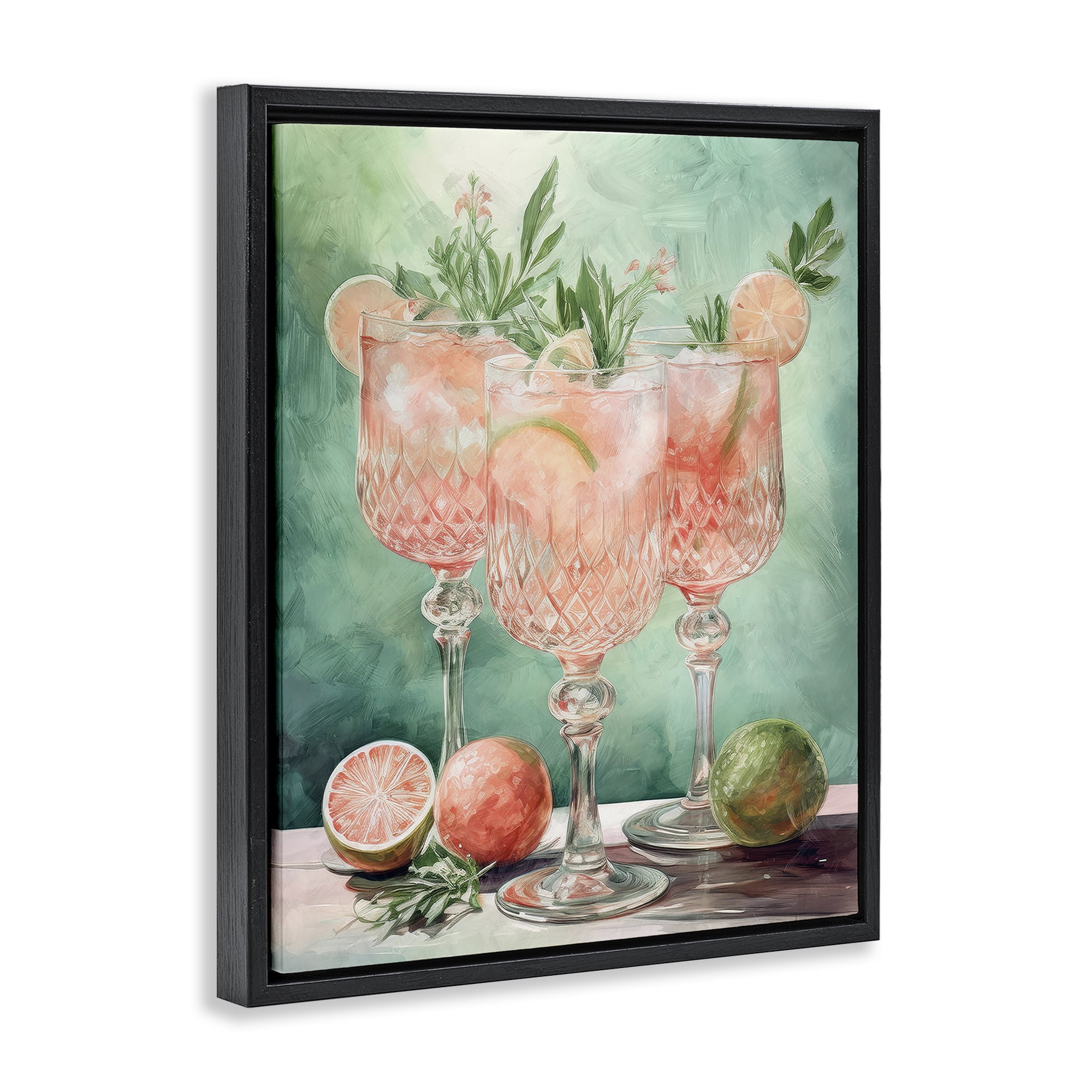 Stupell Industries Pastel Grapefruit Cocktails Food & Beverage Painting Black Floater Framed Canvas Art Print Wall Art, 25 x 31