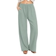 thumbnail image 3 of Pxxlle Cotton Linen Pants for Women Dressy Straight Leg Long Pant Business Casual Drawstring High Waisted Trousers with Pockets Green L, 3 of 10