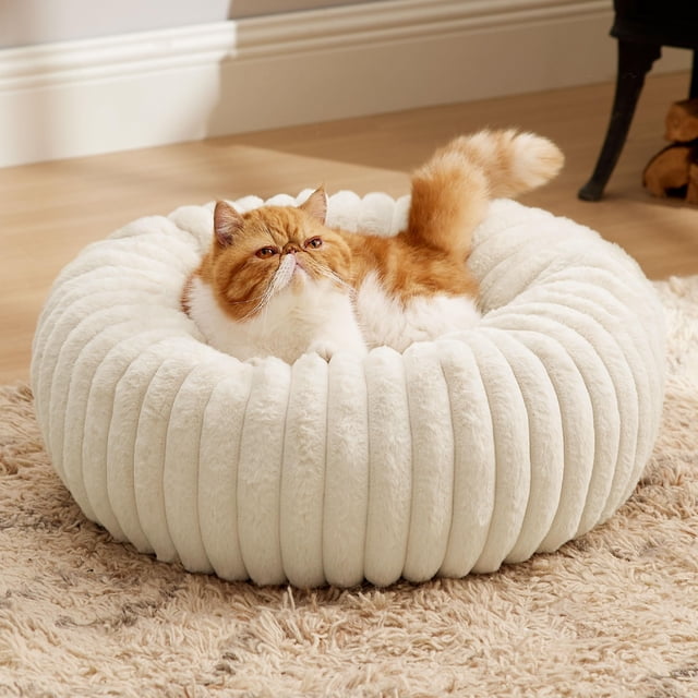 Funda de forro polar de pana para gatos Bedsure Donut, lavable, crema