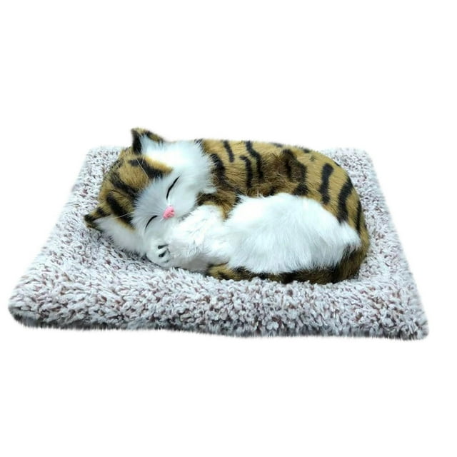 Poupée en Peluche Chat Endormi avec Tapis Sonore 27Cm 106 Po Simulation Réaliste Jouet Décoratif Animal Cadeau Maison Réaliste