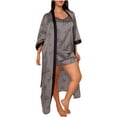 thumbnail image 1 of Timegard 3pc Plus Size Loungewear Outfits for Women Print Strap V Neck Tops Long Sleeve Open Front Robe Short Pants Sets, 1 of 3