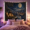 thumbnail image 2 of Winter Village Under Full Moon with Lanterns, Cozy Vintage Style for Cabin Decor Lovers, Snowy Wall Decor Housewarming Gift, Tapestry Wall Hanging for Bedroom and Living Room, 2 of 7