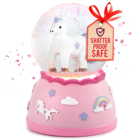 DAUGHTERS LIST Lights Up Unicorn Snow Globe, Plastic Pink