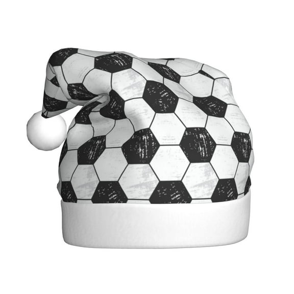 Fuzoiu Soccer Print Santa Hat Christmas Hat for Adults,Santa Hats with Pompom, Unisex Xmas Holiday Hat for Christmas New Year Festive Party Supplies