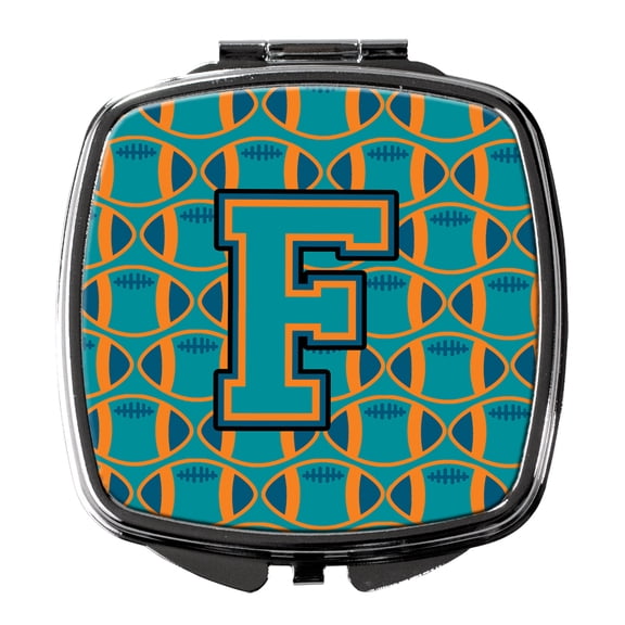 Letter F Football Aqua Orange and Marine Blue Compact Mirror CJ1063-FSCM