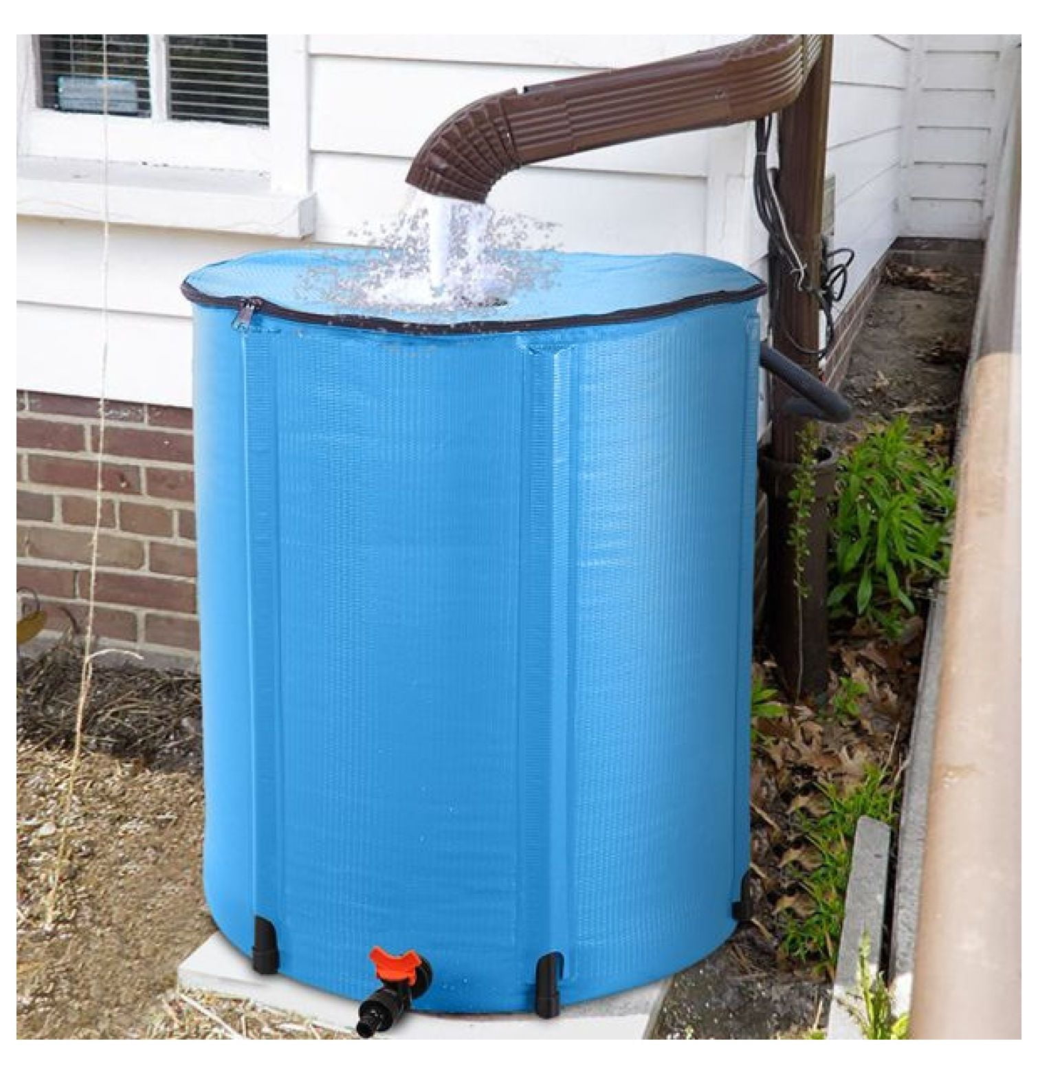 50 Gallon Rain Barrel Folding Water Collector - Blue - Portable Collapsible Rainwater Tank for Garden, Outdoor Use, Window Cleaning