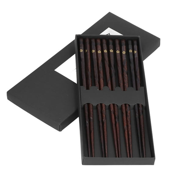 Japanese Style Chopsticks, Golden Printed Flowers 5 Pair Wooden Chopsticks Dishwasher Safe For Family Friends Parties