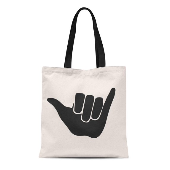 SIDONKU Canvas Tote Bag Shaka Hang Loose Sign Aloha Arm Beach Cartoon Communication Durable Reusable Shopping Shoulder Grocery Bag
