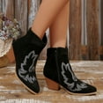 thumbnail image 6 of Xfvqtps Womens Ethnic Style Ankle Boots Western Cowboy Boots Embroidery Design Chunky Heel Pull on Boots for Winter Casual Outfit Black, 6 of 9