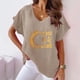 thumbnail image 4 of Camiseta de Manga Corta con Cuello en V con Impresión de Girasol, Algodón Casual Y Top de Cáñamo, 4 of 4