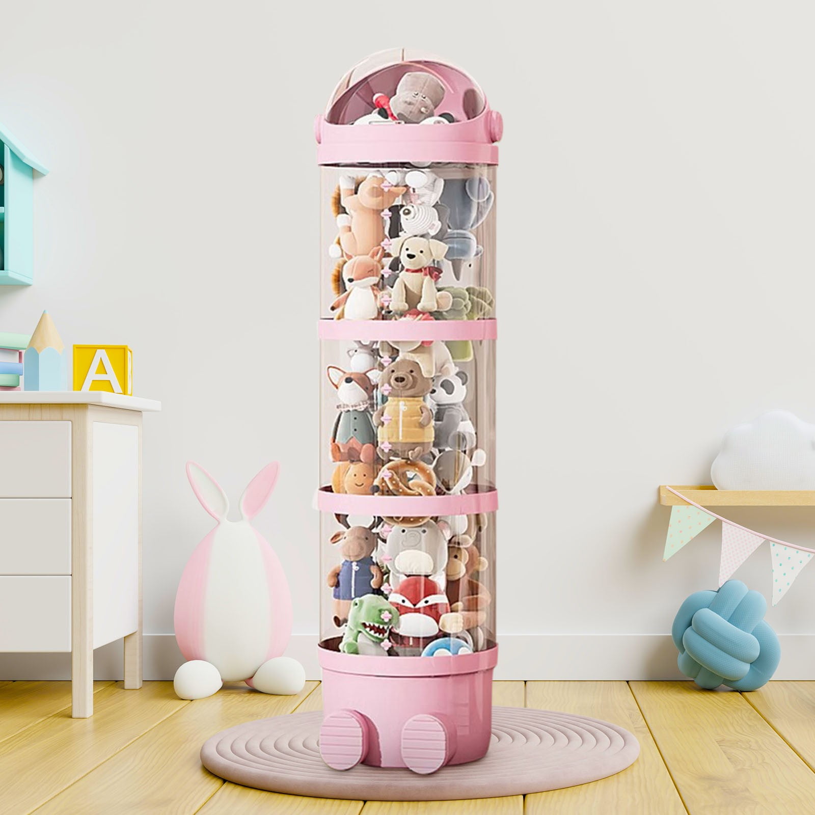 Vikakiooze Vertical Toy Storage Tube Stuffed Animals Storage Tube Plushies Storage Stuffed Animals Organizer Tube Pet Transparent Bucket For Kids Toy OrganizerLarge Toy