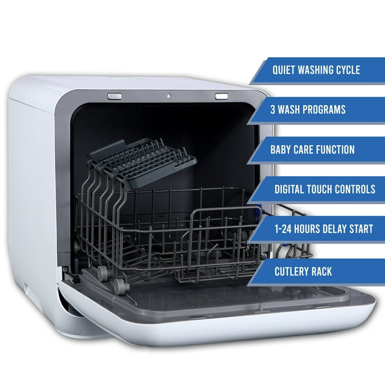 Farberware FDW05ASBWHA Complete Portable Countertop Dishwasher with 5-Liter Built-In Water Tank, 5 Programs, Baby Care, Glass & Fruit Wash-White