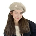 thumbnail image 2 of Lady Winter Beanie Rhinestone Letter Decor Japanese Style Elastic Beret Anti-slip Keep Warm Knitted Cap Solid Color Painter Hat, 2 of 8