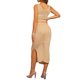 thumbnail image 3 of Conjunto de dos piezas de cobertura hueca para mujer INSPIRE CHIC, top corto de cuello en V y falda con abertura, talla XS, color caqui, 3 of 6
