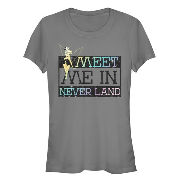 Junior's Peter Pan Tinker Bell Meet Me Graphic Tee Charcoal Large